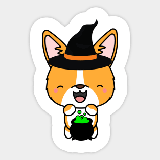 Cute corgi dog is a witch Sticker